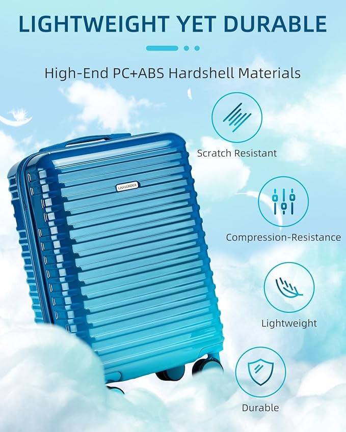 LARVENDER Carry on Luggage 22x14x9 Airline Approved, Expandable 20 Inch Hardside Large Suitcase with Wheels TSA Lock, Lightweigh PC+ABS Travel Carry-on Suitcases for Women and Men, Ocean Breeze