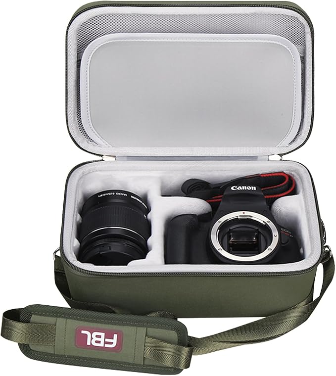 FBLFOBELI EVA Travel Storage Case for Canon EOS Rebel T7 / T8i / T5 / R50 / R100 DSLR Camera with 18-55mm Lens, Camera Protective Waterproof Carrying Bag (Case Only) (Army Green)