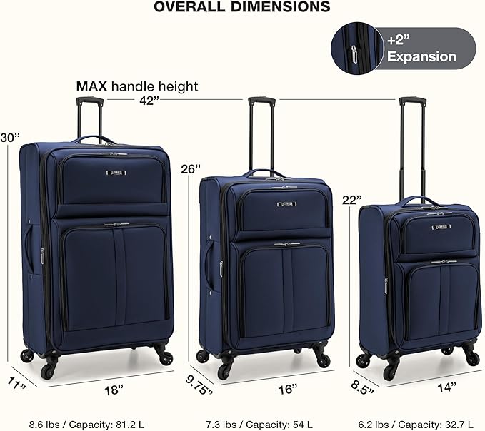 U.S. Traveler Anzio Softside Expandable Luggage with Spinner Wheels, Navy, 2-Piece Set (22/30)