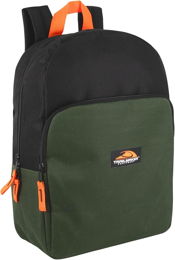 Color Block Backpacks for School Boys and Girls, 15 Inch Two Tone Colorful Small Travel Backpack for Kids (Green)