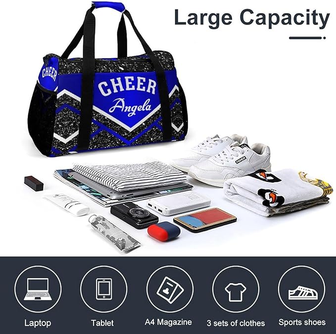 Cheer Navy Blue Cheerleading Black Crossbody Bag Waterproof Lightweight Duffel Bag Gym Dance Sport Perform Training Bag for Teens Women Men
