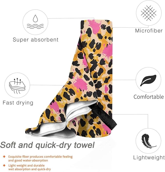 Pink Leopard 1 Sand Free Beach Towel – 31.5"X63" Quick Dry Microfiber Beach Towels for Travel, Swimming, Pool, and Camping, Absorbent and Compact Beach Essential for Women, and Men