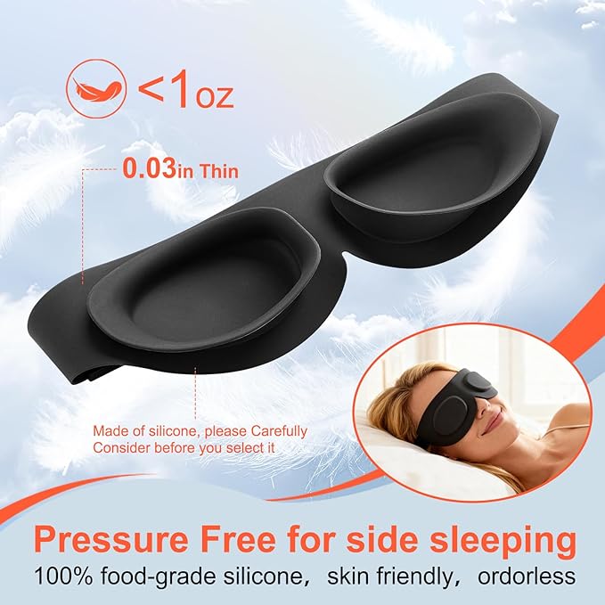 TSYL Sleep Eye Mask for Travel: Fully Silicone 3D Contoured Sleeping Masks, Relieves Dry Eyes, Super Soft Lightweight Design for Side Sleepers, Blackout Women Eye Covers for Sleeping
