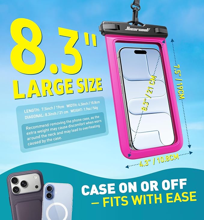 Hiearcool Waterproof Phone Pouch,Waterproof Phone Case for iPhone 17 16 15 14 13 Pro Max,IPX8 Phone Waterproof Pouch for Beach Cruise Ship Travel Essentials Green&Bright Red-2Pack