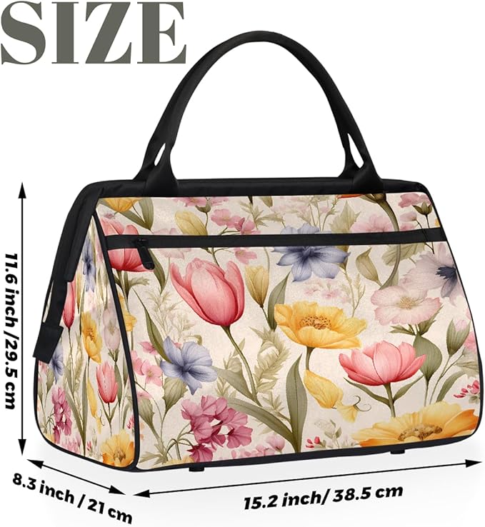 Travel Duffel Bag, Spring Summer Colored Flower Waterproof Sports Gym Duffle Bag, Large Capacity Weekender Carry On Overnight Bags for Women Men