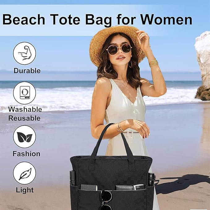 LEDAOU Beach Bag Waterproof Sandproof Women Beach Tote Pool Bag with Zipper for Swim Gym Grocery Travel with Wet Pocket | Sandproof, with Zipper, for Gym, Grocery, Travel, with Wet Pocket