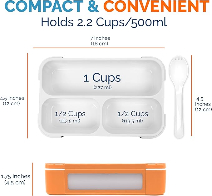 Snack Containers for Kids | MINI Lunch Box | SMALL Reuseable Bento Box Portion Container | Leak Proof Boxes for School | Daycare Work Travel | for Adults Boys Girls | Teal Blue + Orange Set of 2