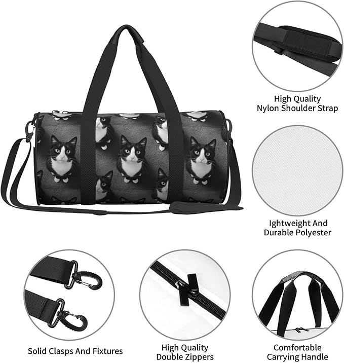 Gym Bag for Women Small Duffle Bag with Multifunctional Pockets Workout Sport Bags for Dance, Fitness, Yoga, Black Cat