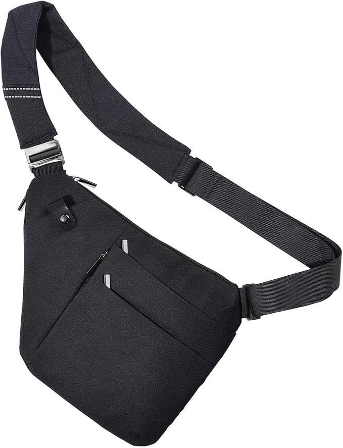 VADOO Anti-theft Sling Bag, RFID Blocking Crossbody Bag for Women and Men Lightweight Shoulder Chest for Travel Sport, Black 2.0, Large