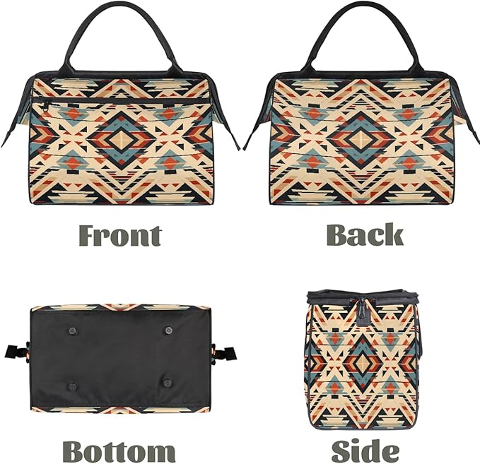 Gym Bag for Women Men, Retro Aztec Geometric Pattern Sports Duffel Bags, Waterproof Travel Weekender Overnight Carry On Tote Bags for Travel Sports