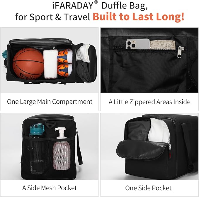 iFARADAY 40L Gym Bag for Men - 20 inch Sport Duffle Bag with Side Pocket, Two-Tone Design for Basketball, Football, Workout - Camo