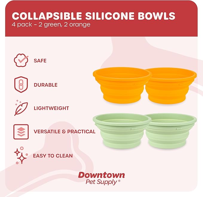 Downtown Pet Supply Replacement Dog Bowls, 4-Pack (5 Cup / 40 Ounce) for Elevated Feeders - Collapsible Silicone, Lightweight for Travel - Dishwasher Safe