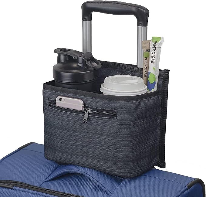 Luggage Travel Cup Holder Attachment for Suitcase Drink Carrier Caddy, Coffee Mug and Tumblers, Traveler Carry on Hands Free Accessory- Gifts for Flight Attendants Travelers Accessories