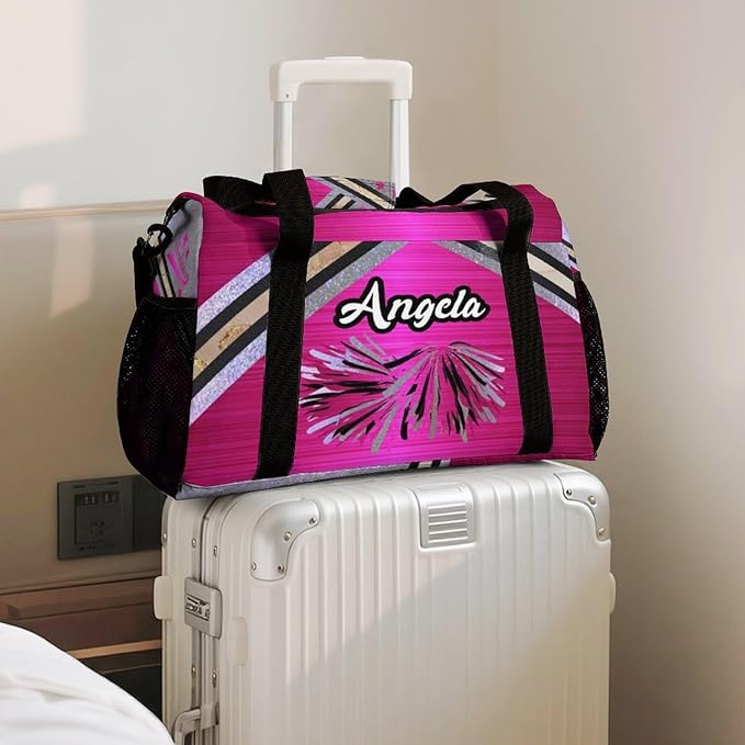 Cheer Fuchsia Pink Cheering Black Waterproof Duffel Bag Gym Dance Sport Perform Training Travel Bag for Teens Adults Women Men Luggage Bag