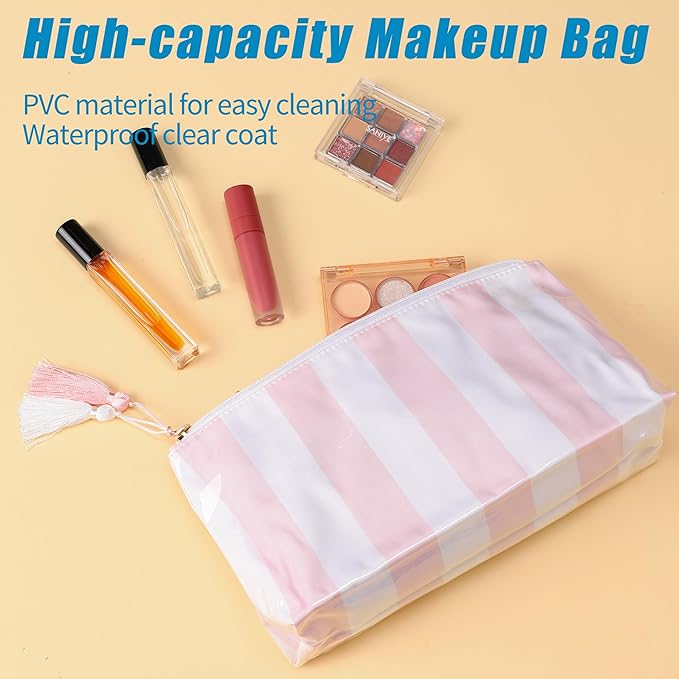 Travel Makeup Bag, Small Cosmetic Bags for Women Girls, Waterproof Clear Makeup Bag for Purse Organizer Zipper Pouch Beach Summer Vacation Essentials Gifts for Women