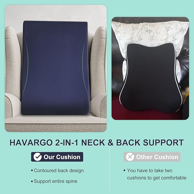 HAVARGO 2-in-1 Neck Pillow Lumbar Support Pillow for Recliner Couch& Glider Chair - High Resilient Foam Ergonomic Back Support for High-Back Rocking Chairs, Glider Rocker Replacement Cushions Navy M