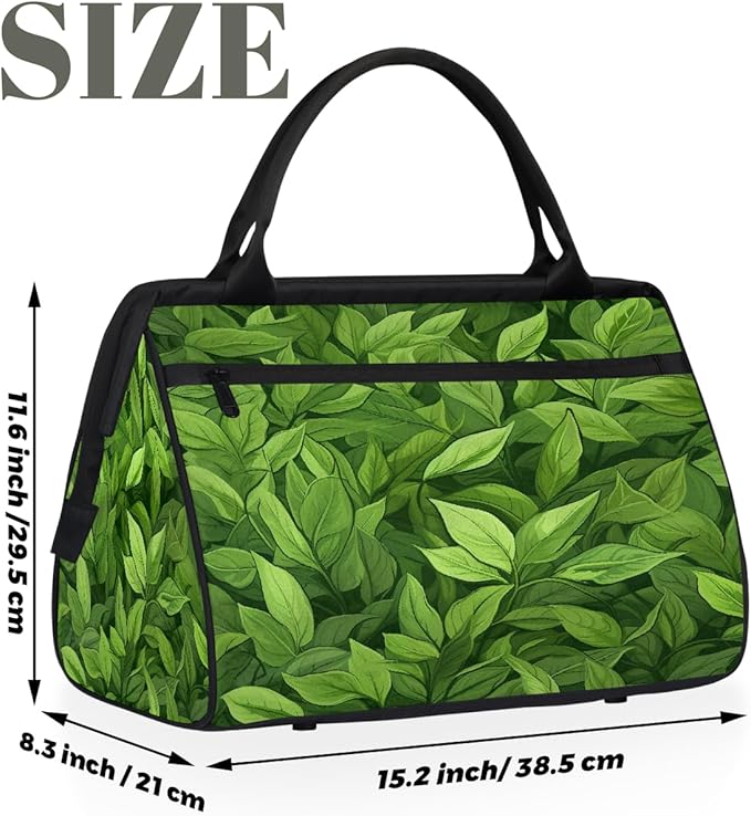 Spring Green Leaves Overnight Weekender Bags for Women Men, Waterproof Travel Carry On Duffel Bag, Lightweight Sports Gym Bag for Fitness, Workout, Travel
