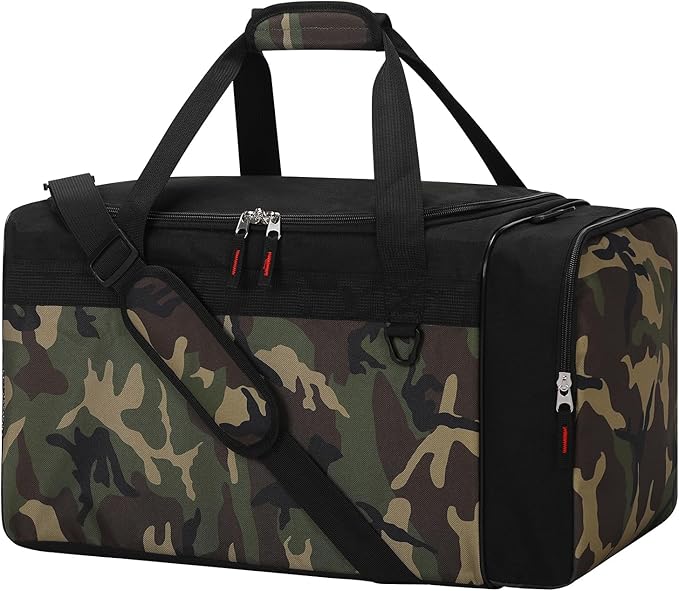 iFARADAY 40L Gym Bag for Men - 20 inch Sport Duffle Bag with Side Pocket, Two-Tone Design for Basketball, Football, Workout - Camo