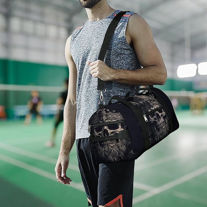 Skull And Ax Gym Bag Lightweight ，Travel Duffle Bag with Shoe Compartment，Gym Bag for Women for Overnight, Weekend, Yoga, Gym, Business Trips, Sport And Hospital.
