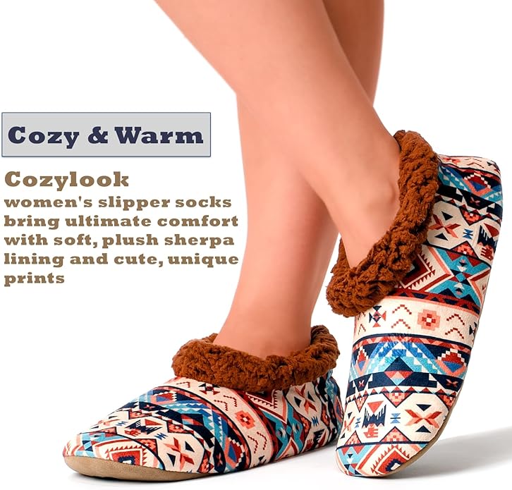 Cozylook Fuzzy Slippers for Women Indoor, Warm Bedroom Slip On Shoes, Winter Fluffy House Socks with Grippers, Cozy Christmas Gifts Unique