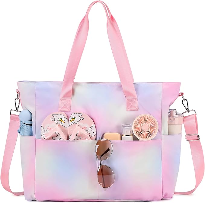 Beach Bags for Women, Large Waterproof Sandproof Swim Pool Bag with Dry Wet Seperated Pocket Utility Tote Bag