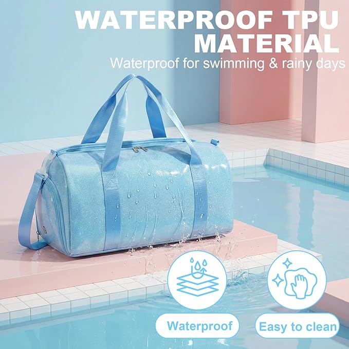 Gym Bag Sports Duffle Bag with Wet Pocket Weekender Overnight Bags with Waterproof Shoe Pouch and Air Hole for Girls Kids Women Workout Travel Bags (Blue)