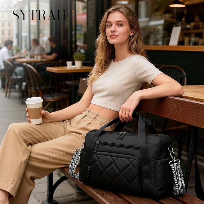 SYTRAH Gym Bag for Women, Duffle Weekender Bags for Travel, Lightweight Weekender Tote with Wet Pocket for Sports, Workout and Dance Black