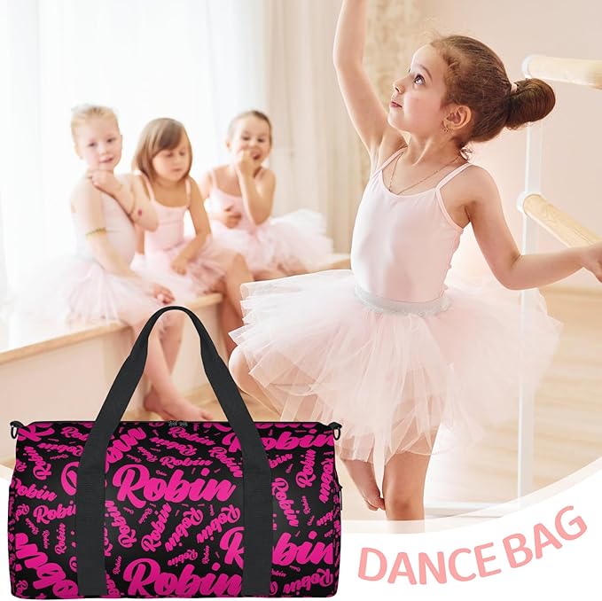 Custom-Dance-Gymnastics-Bag for Girls Personalized Kids Duffle Bag Cheerleader Team Bag for Travel Gym Sport Hot Pink Black