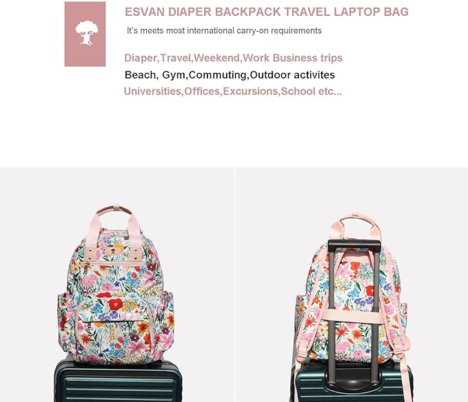 Diaper Bag Backpack, Large Capacity Multifunction Baby Essentials Fashion Travel Pack Linen Canvas office Laptop Bag (Canvas Pink)