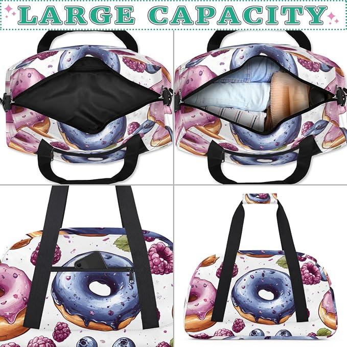 Blueberry Donuts Kids-Duffel-Bags Gymnastics Dance Bag Carry-On Overnight Travel Gym Lightweight Dance Sports Bags For Girls Boys Kids，