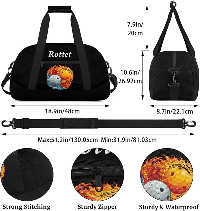 Personalized Sports Duffel Bags, Custom Kids Football Duffle Bag for Boys with Your Name, Lightweight Overnight Weekender Bag for School Gymnastics Travel,Red White Flame Soccer Ball