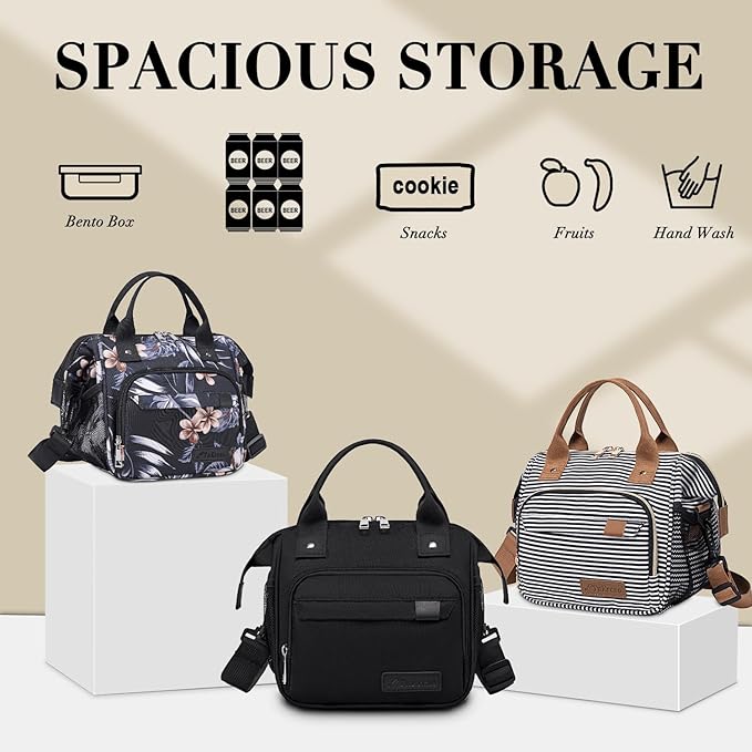 TuErCao Hibiscus Small Lunch Bag Lightweight Insulated Lunch Box for Women Work Portable Soft Cooler for Picnic Travel Road Trips, Loncheras para Mujer