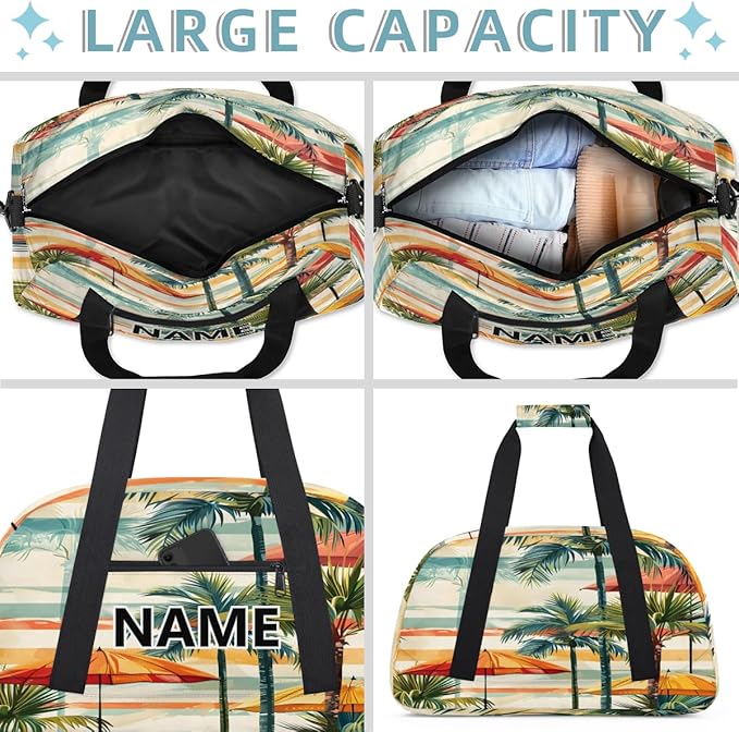 Summer Custom Small Gym Bag 18 inch for Women Men Personalized Summer Themed Carry On Overnight Weekender Bag for Travel Work Dance Sport