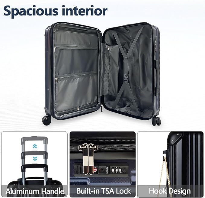 OUZZO Luggage Sets 2 Piece Expandable 20/24 Inch Suitcase with Double Spinner Wheels Lightweight ABS+PC Hardshell Travel Suitcase Sets with TSA Lock USB Port Business & Family Trips