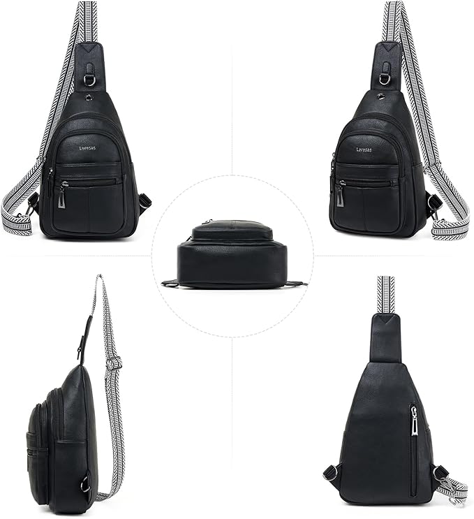 7L Sling Bag for Women Vegan Leather Crossbody Purse Chest Bags Fashionable Trendy Fanny Pack with Travel, Black