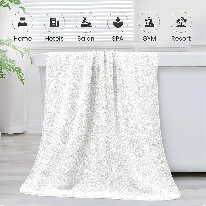 JML Microfiber Bath Towels Set of 2, 30 in x 60 in, Oversized, Ultra Soft, Super Absorbent, Fast Drying, No Fading Large Bathroom Towel Set for Sport, Travel, Fitness, SPA,Yoga (Coral Fleece - White)