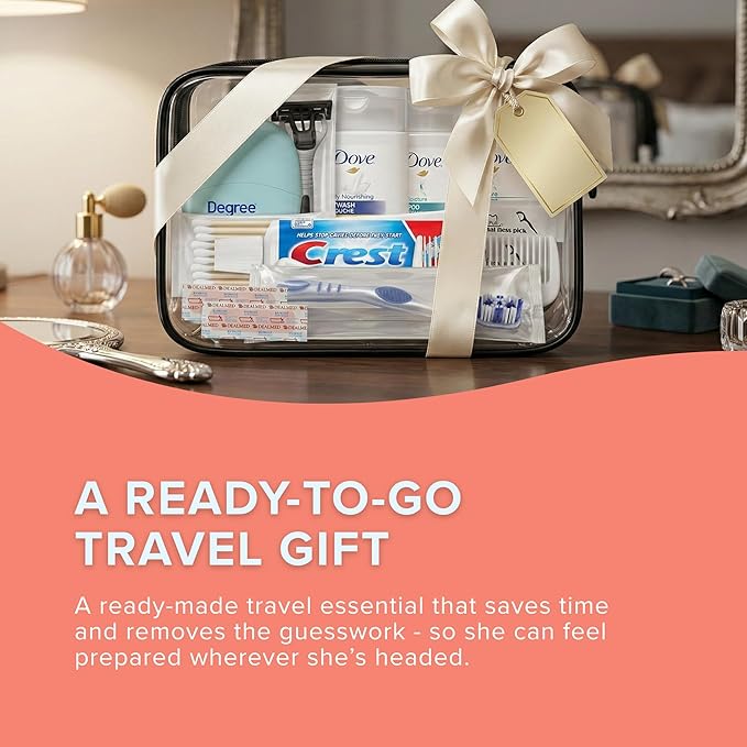Trektote 12-Piece Women’s Travel Hygiene Kit with Toiletries & Grooming Essentials, TSA-Compliant, Clear Cosmetic Bag, Available in Bulk
