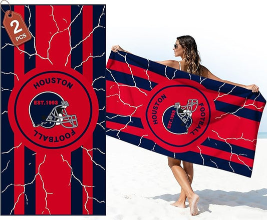 2 Pack Football Fan Thin Lightweight Microfiber Beach Towel Houston Themed XL Sand Free Oversized Towels Men Women Texans Team Dad Husband Birthday Valentines Novelty Hilarious Naughty