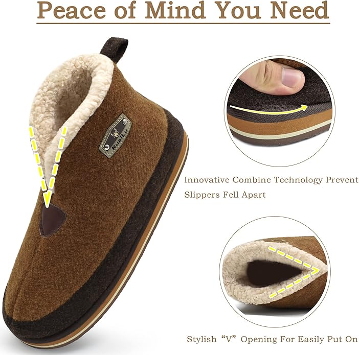 KuaiLu Mens House Slippers Booties Cozy Memory Foam Boots Warm Plush Lining Winter Felt Home Bedroom Slipper Socks Indoor Outdoor Non-Slip Shoes