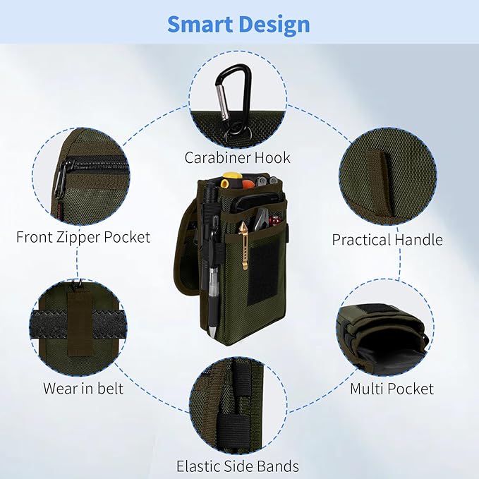 KENOBEE Belt Tool Pouch, Multitool Organizer Electrician Holster Nylon Tactical Pocket Attachment Utility Sheath Bag Tradesman Pro Maintenance Tool Sleeve for EDC Gears Cellphone