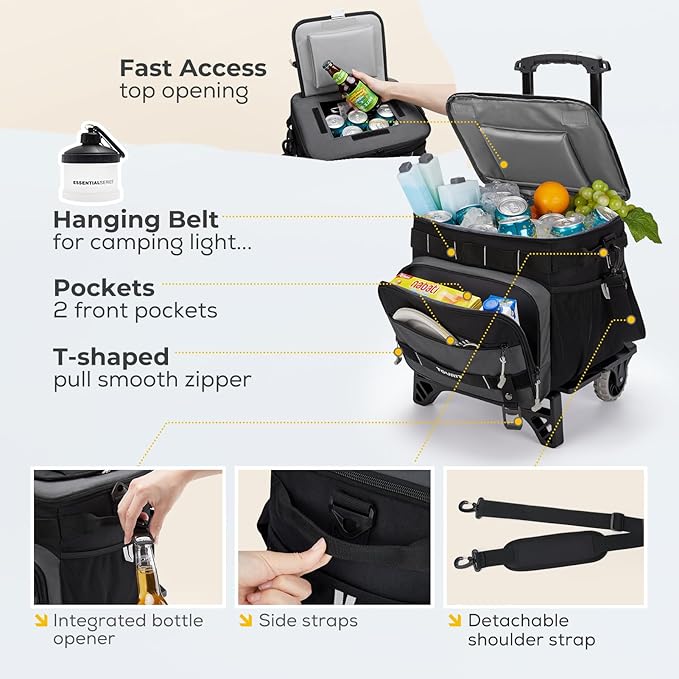 TOURIT 48 Can Collapsible Cooler with Wheels, Insulated Rolling Cooler with All-Terrain Cart, Waterproof Soft Sided Cooler Bag for Beach, Picnic, Camping, Shopping, Travel