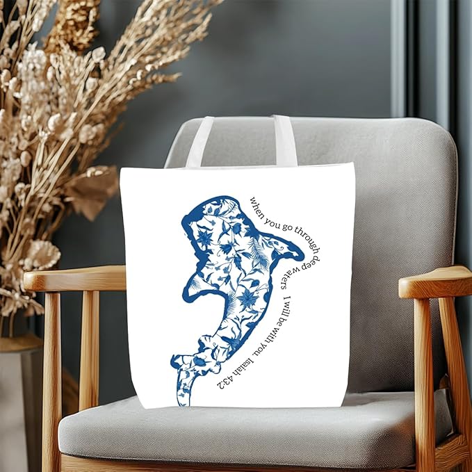 Floral Beach Whale Shark Gifts Jellyfish Christian Canvas Tote Bag for Work Totes for Women Christmas Bible