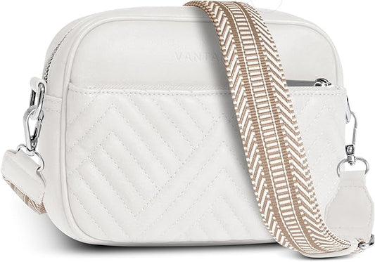 Vantamo Premium Quilted Crossbody Bags for Women with Anti-Pickpocket Clip, Vegan Leather Handbags, Travel Purses for Women