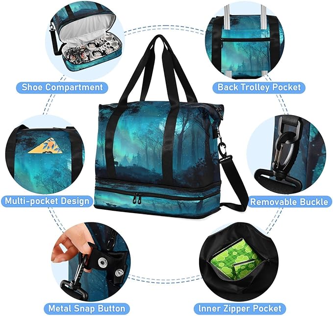 Travel Duffel Bags for Women Cute Forest Deer Silhouette Print Sports Duffel Bags Gym Bags with Shoes Compartment Tote Bag Weekender Bag for Travelling