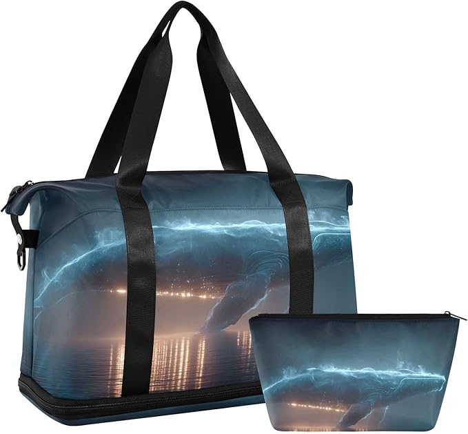 Surreal Whale Print Gym Bag Duffel Bags Weekender Overnight Bag Set with Shoes Compartment for Travel Sports Yoga
