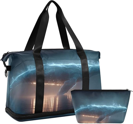 Surreal Whale Print Gym Bag Duffel Bags Weekender Overnight Bag Set with Shoes Compartment for Travel Sports Yoga