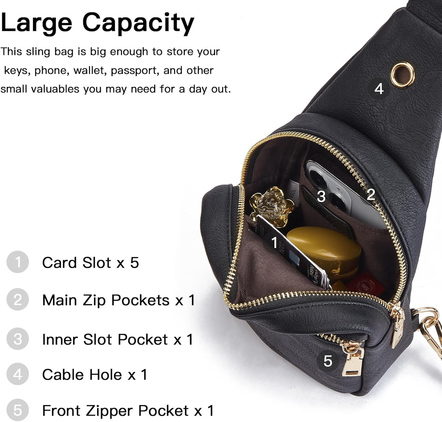 Telena Small Sling Bag for Women Leather Crossbody Fanny Packs Chest Bag for Women