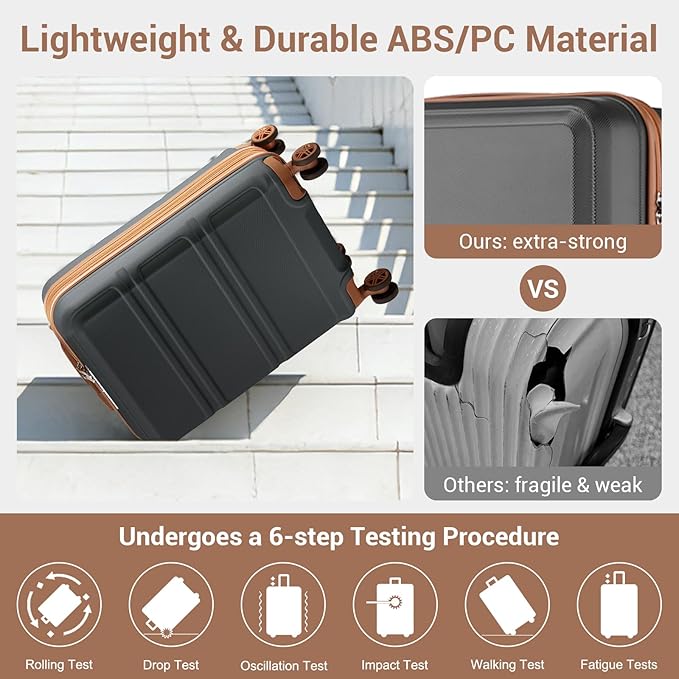 Kono 3 Piece Luggage Sets Expandable with Spinner Wheels TSA Lock Lightweight PC+ABS Hardside Travel Rolling Suitcases 20in 24in 28in Carry on Apricot Grey