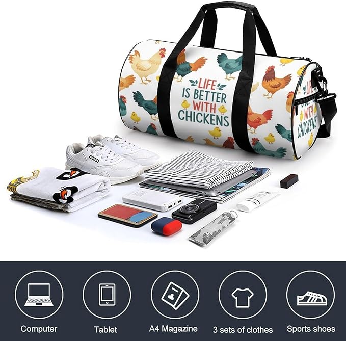 Weekender Carry on Beach Yoga Overnight Luggage Bag Life Is Better with Chicken Rooster Gym Sports Duffle Bag Dance Gymnastics Bags
