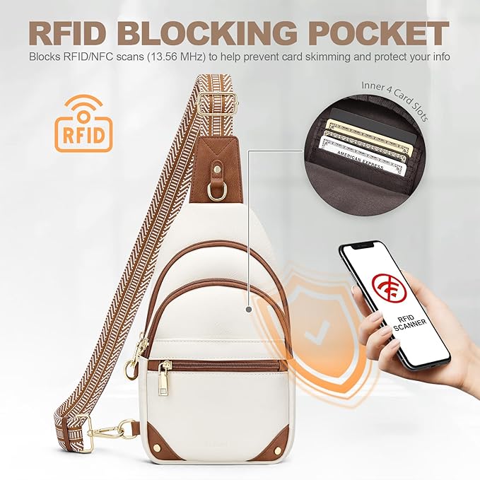 Anti Theft Crossbody Bags for Women, RFID Sling Bag Travel Purse, RFID Cross Body Purses Chest Bag for Travel Beige Brown